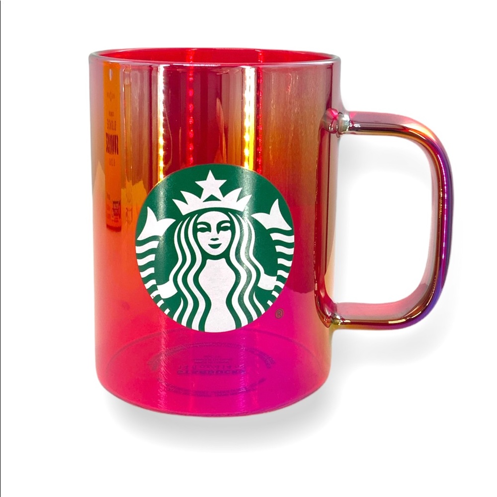Starbucks Red Holographic, Iridescent Rainbow GLASS MUG 14 oz Limited Ed. 2019